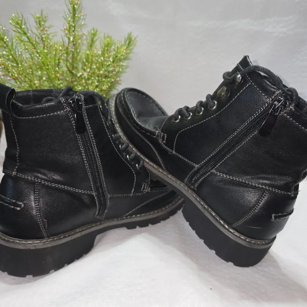 BRUNO MARC MENS BLACK MOTORCYCLE MILITARY COMBAT OXFORD BOOTS SIZE 7